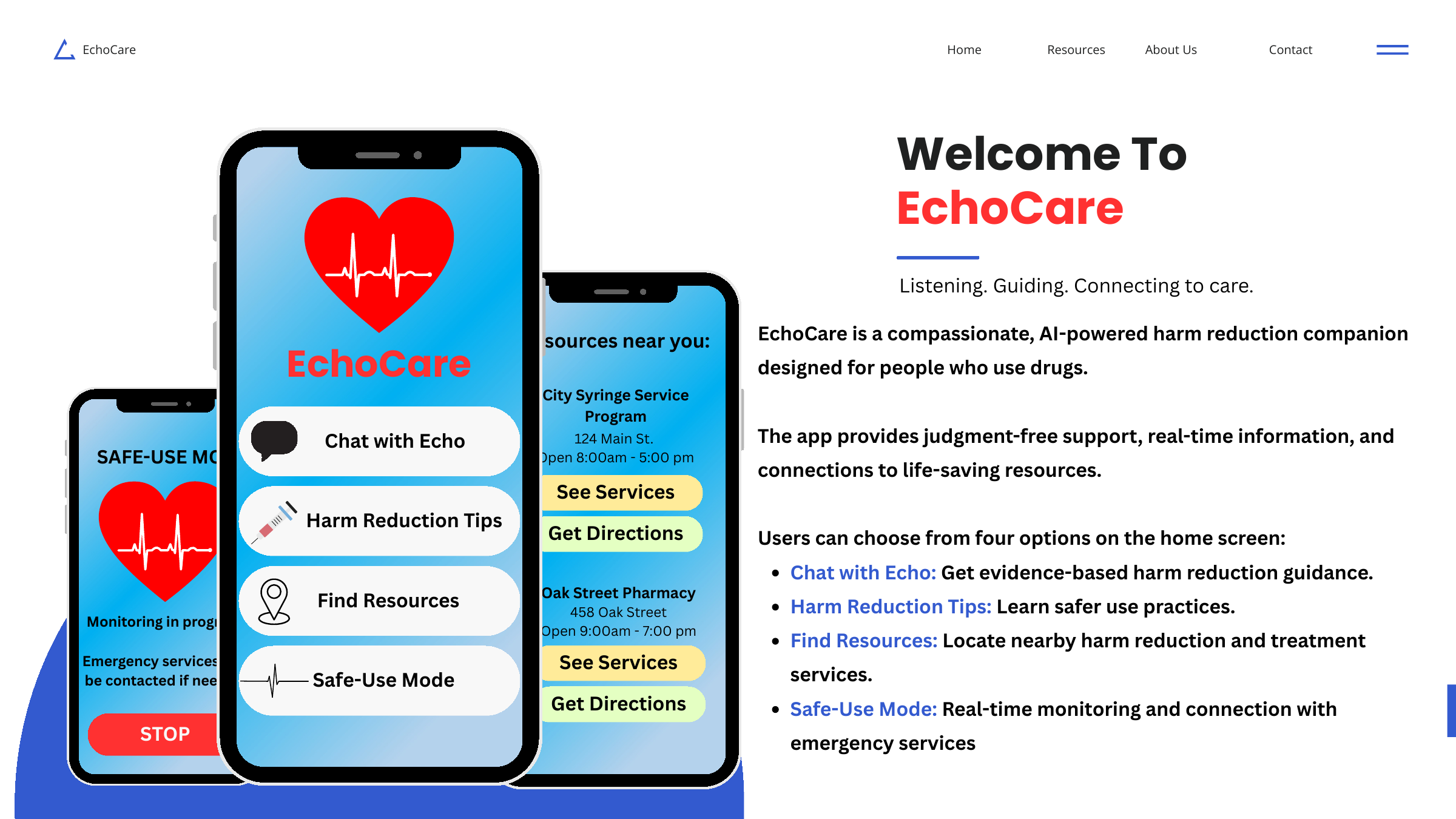 EchoCare home screen prototype
